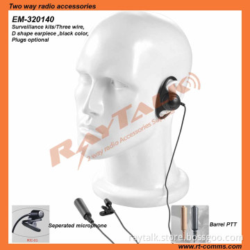 Two Way Radio D Shape Earpiece 3 Wire Surveillance Kits